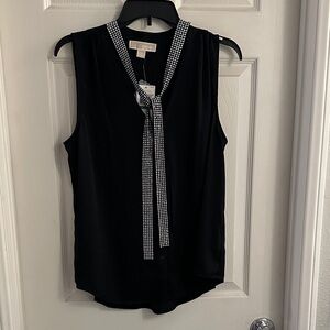 Michael Kors Black Sleeveless Blouse with Embellished Neckline
